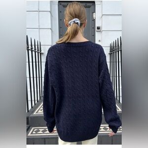 Brandy Melville Brianna Cotton Cable Knit Fisherman Sweater - navy blue 1797